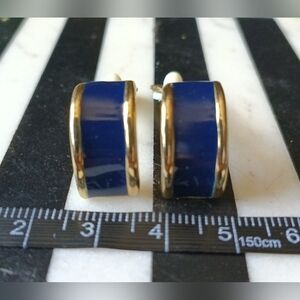 Vintage Gold & Blue Enamel Chunky Hoop Clip-on Earrings